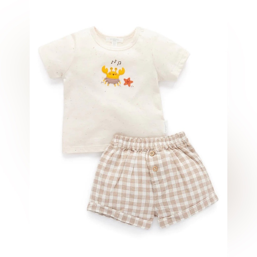 PUREBABY Ginger Gingham Crab Set - Hat, Tee and Shorts